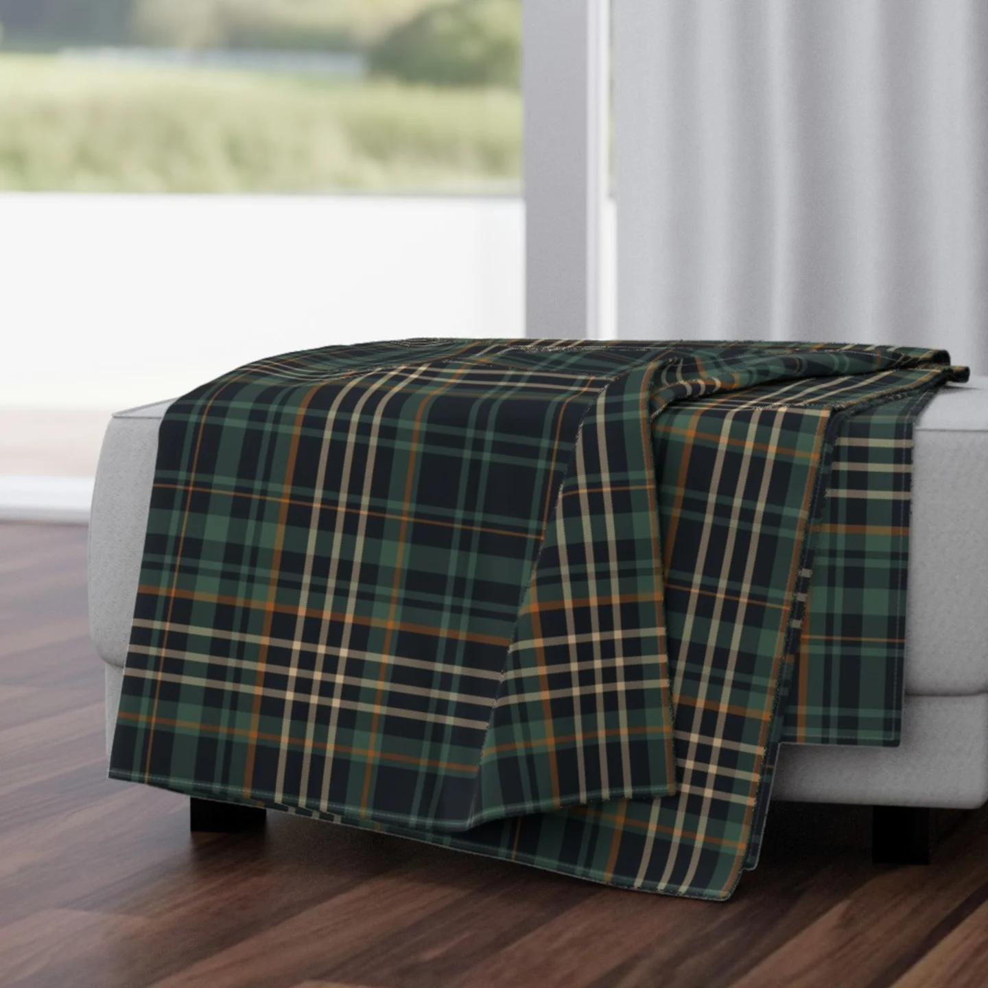 Throw Blanket in Dark Green Plaid Modern Rich Check Cabincore by tessab_studio.