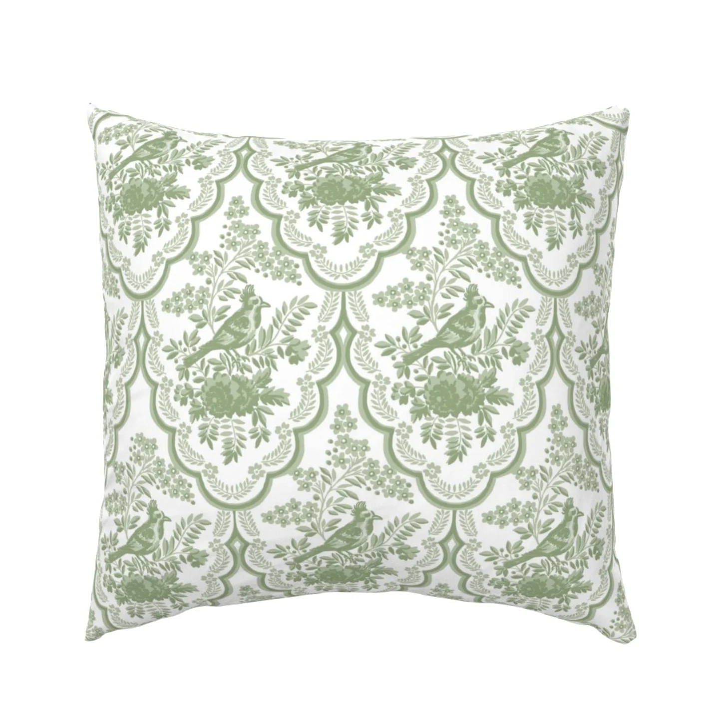An elegant green toile chinoiserie euro pillow sham