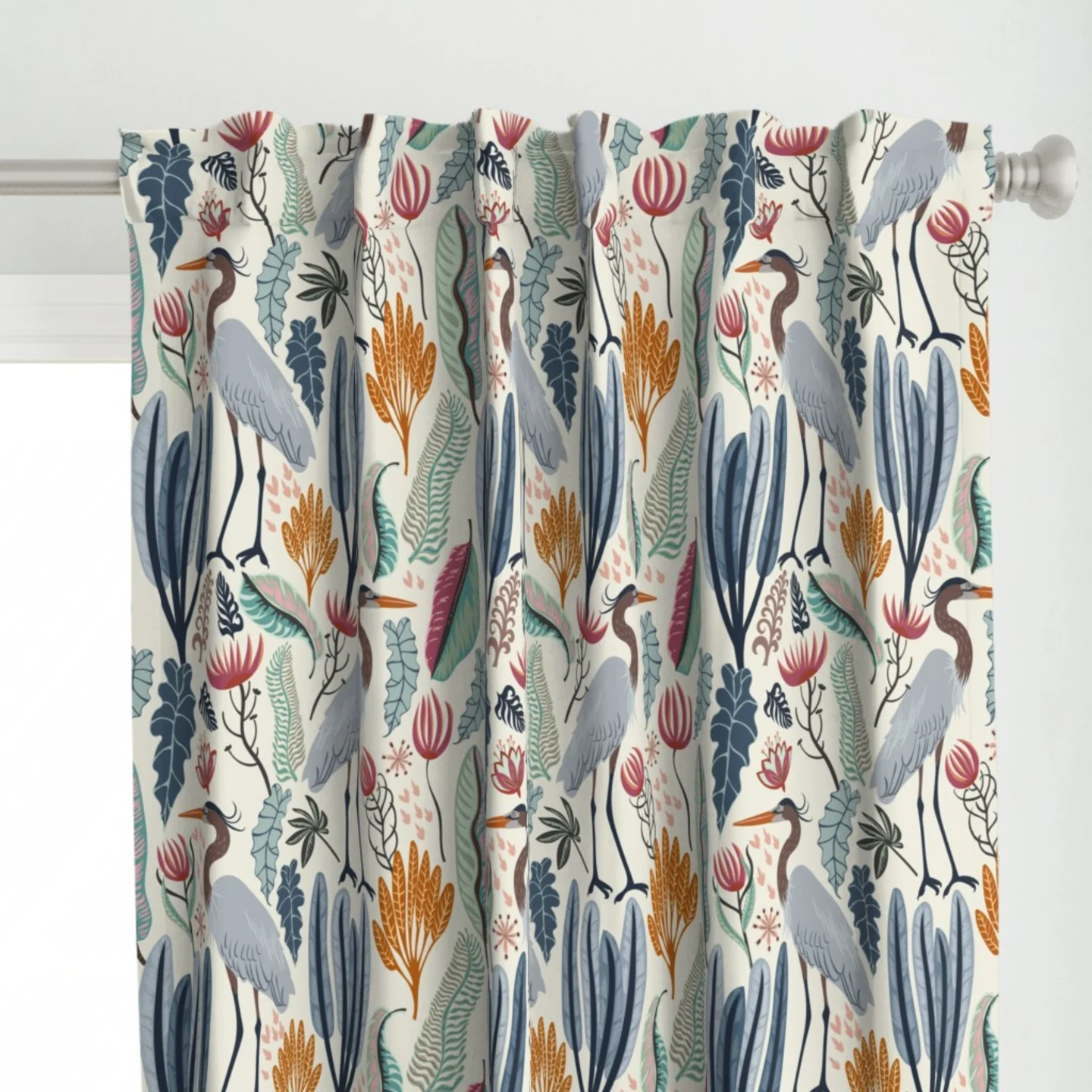 Curtains with herons and coastal plants