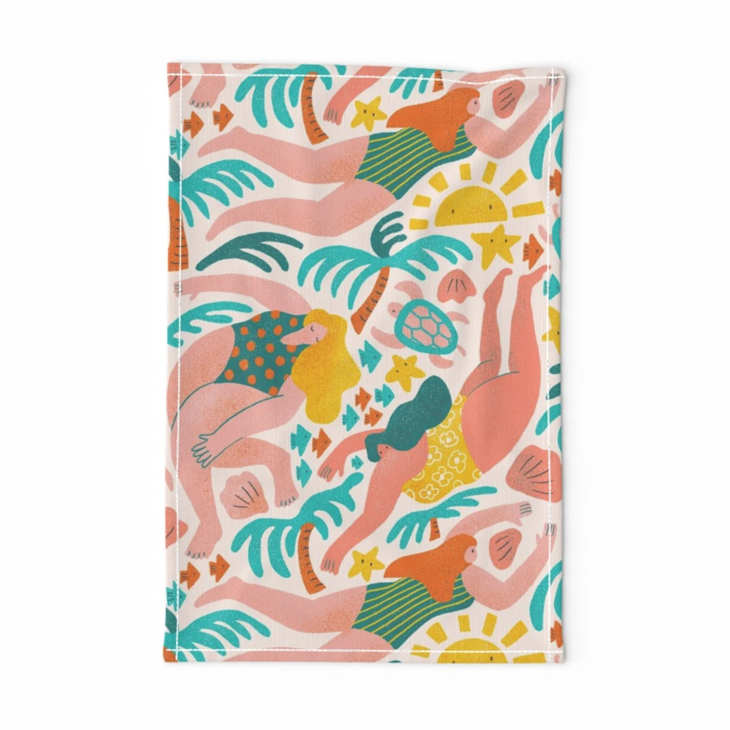 Whimsical women swimming tea towel