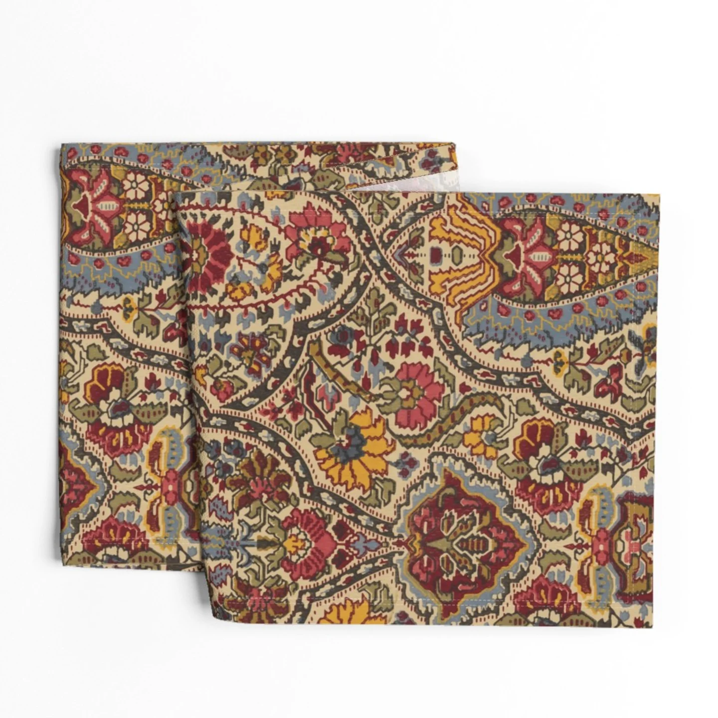 A traditional red paisley floral striped table runner