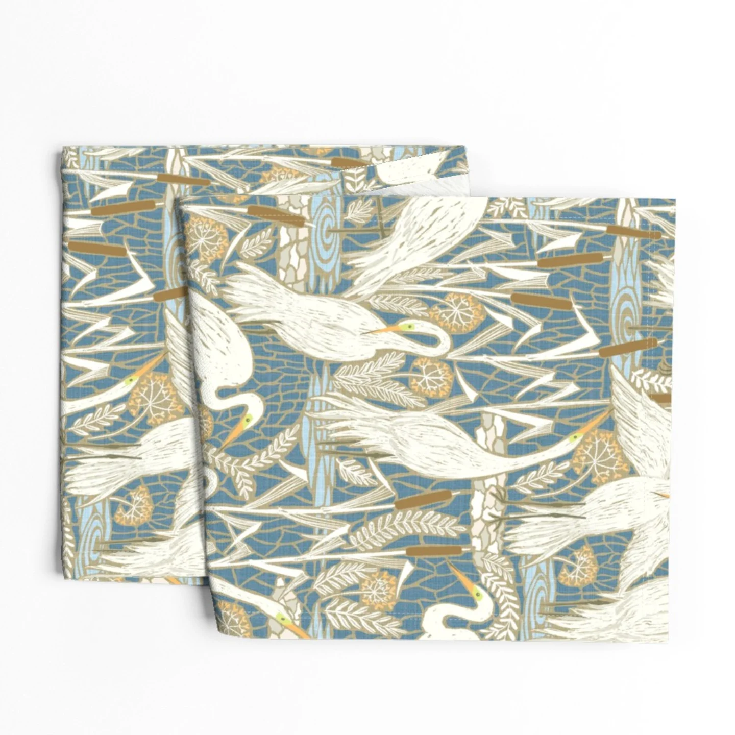 table runner with herons and cattails