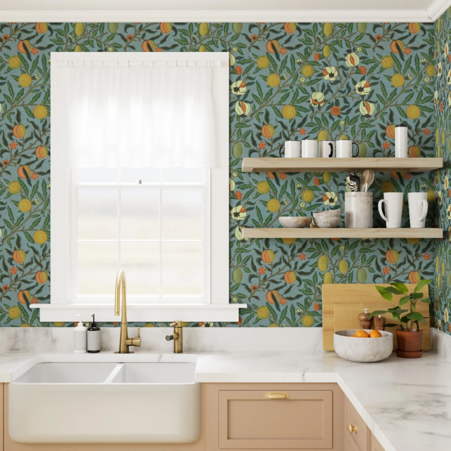 Kitchen wallpaper in Fruit or Pomegranate William Morris Special Edition Antique Bright by peacoquettedesigns.