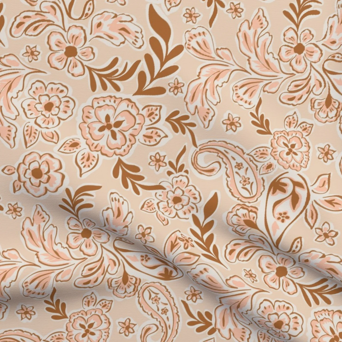 Western Paisley - Mystic Plains Rustic Boho Floral Blush Peach Pink Brown Fabric by jac_slade