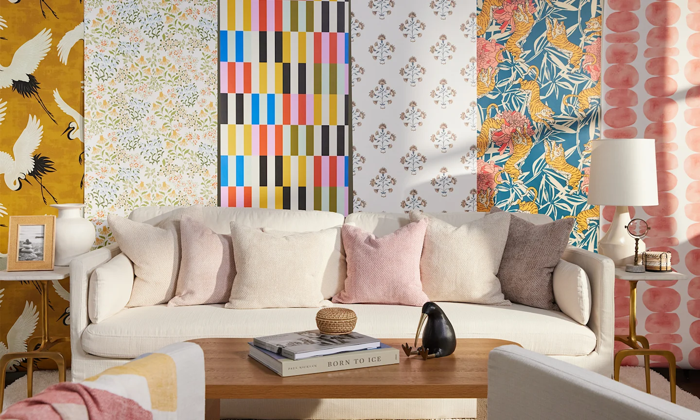 Rolls of peel and stick wallpaper with unique prints