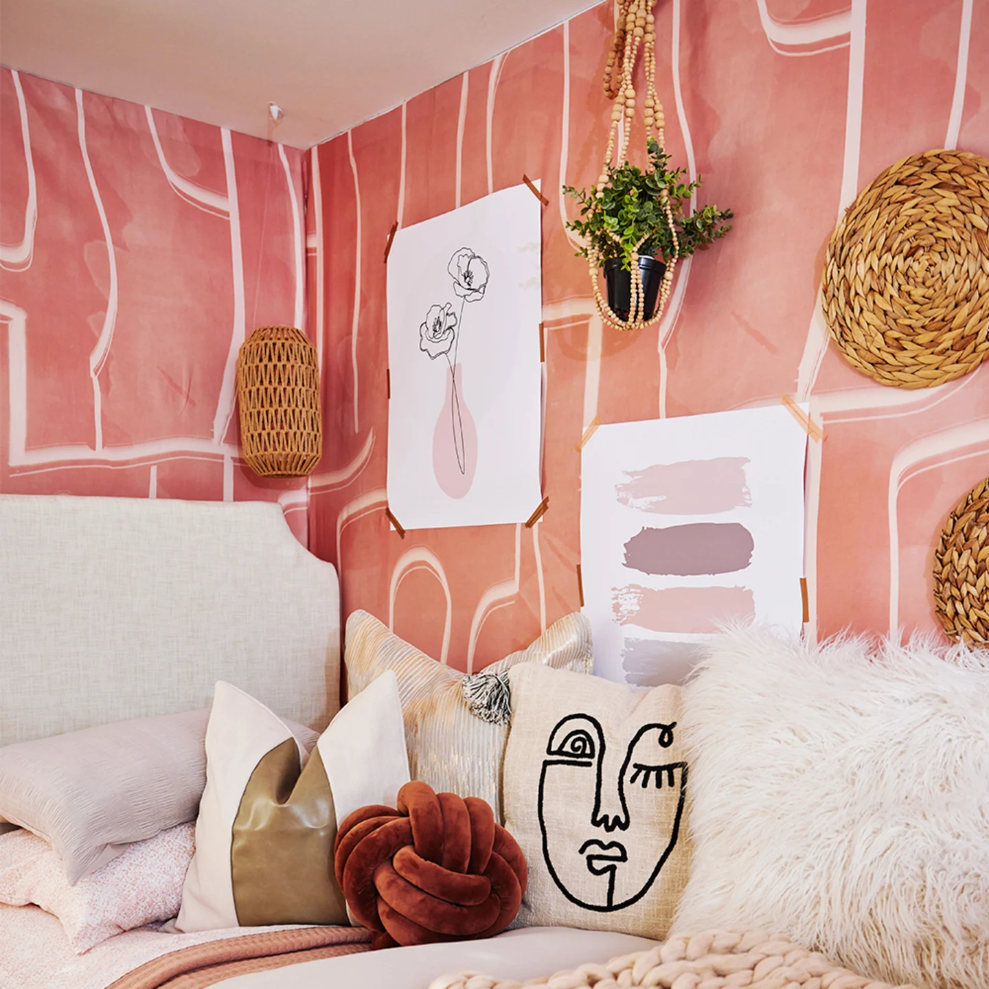 Studio apartment with tropical wallpaper