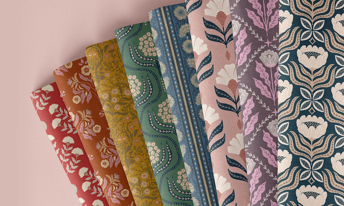 An array of folk floral fabrics