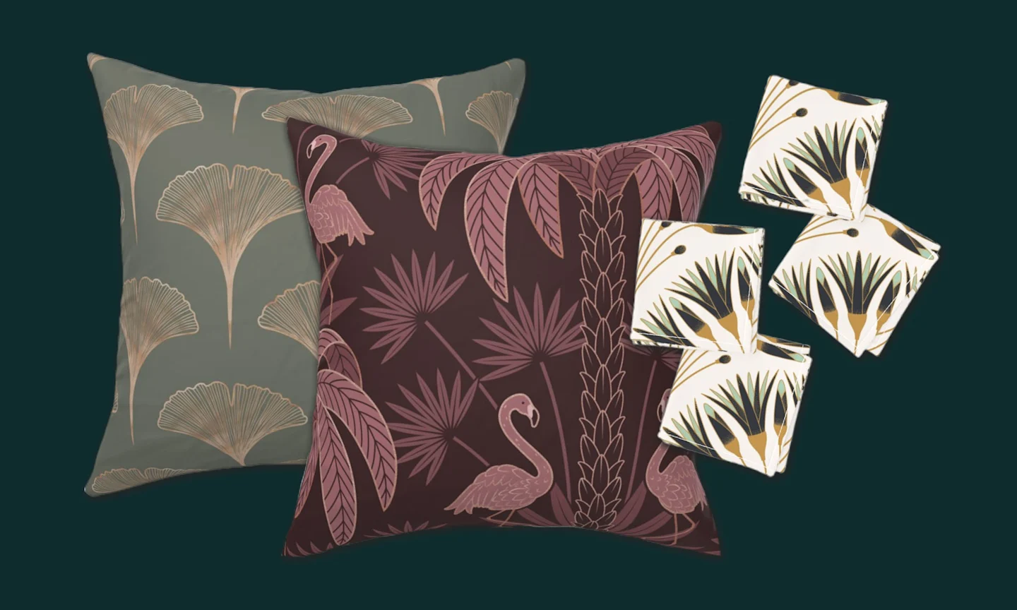 Art Deco throw pillows and cocktail napkins