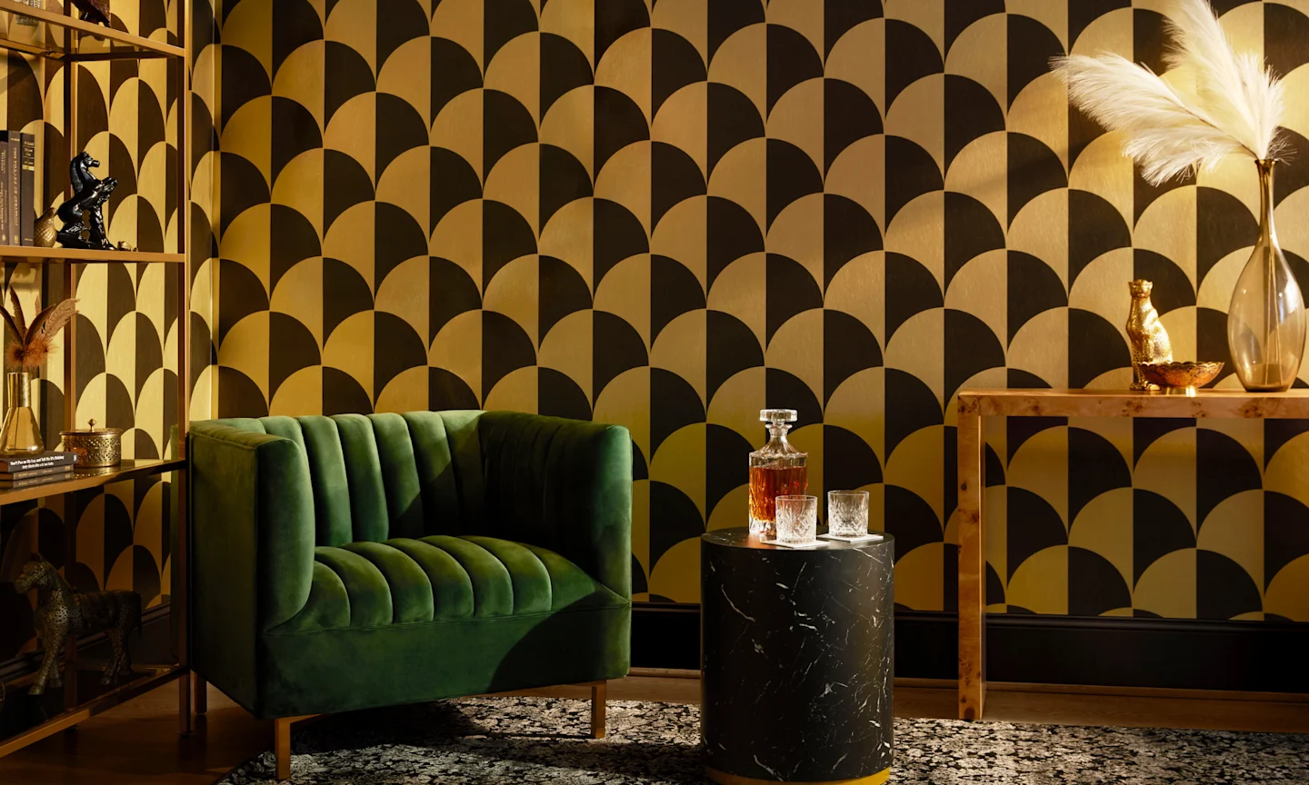Dramatic art deco gold lounge