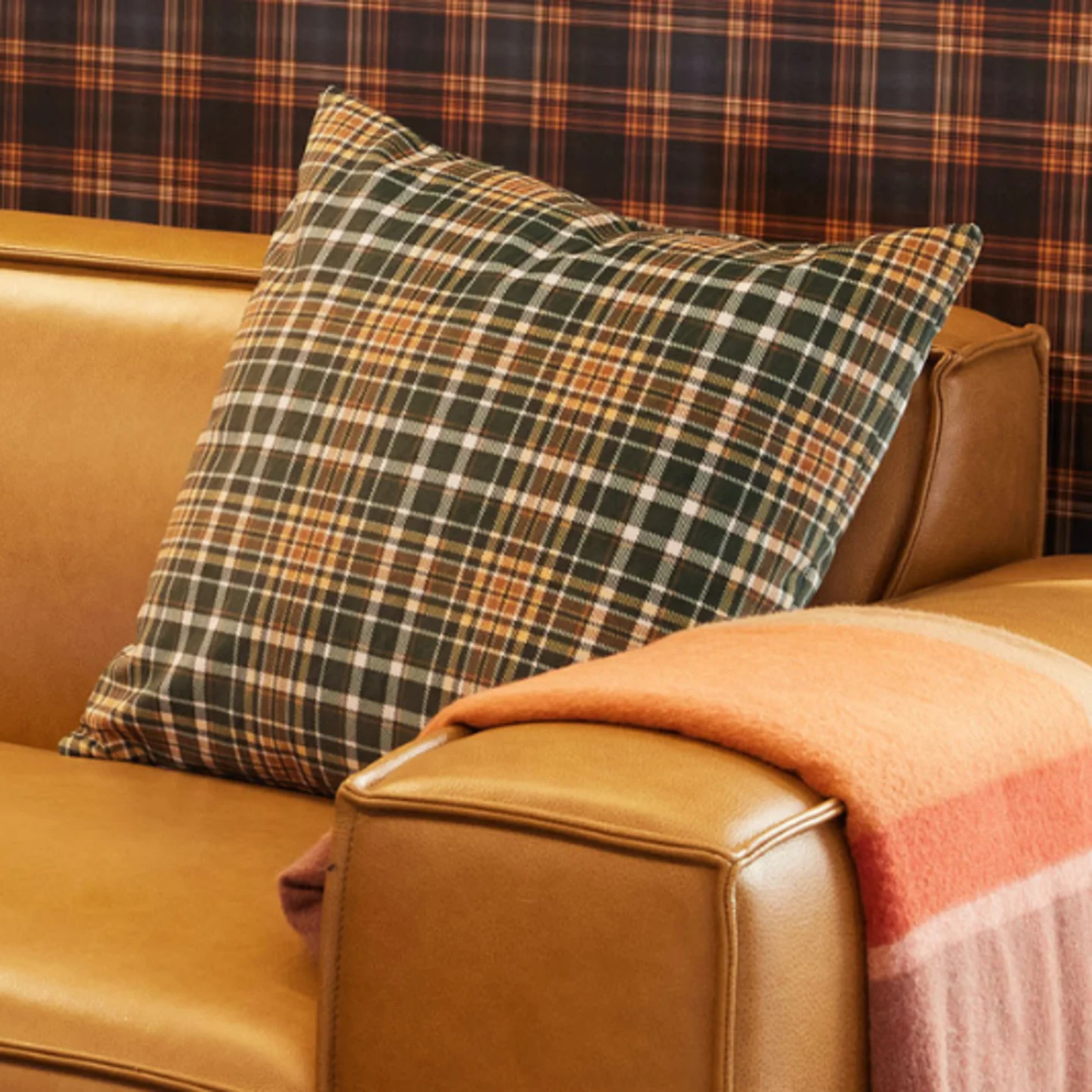 Two plaid throw pillows