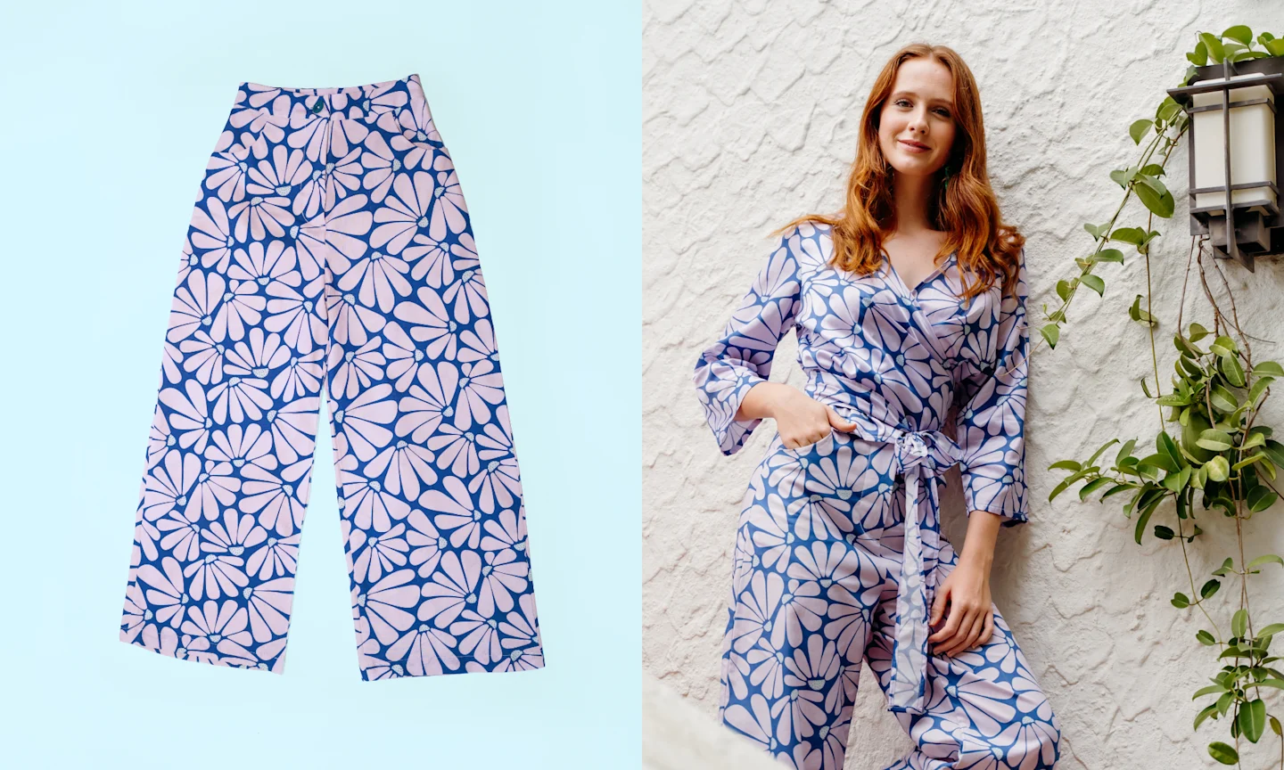 Woman wearing matching set in Essex Linen and Cotton Silk