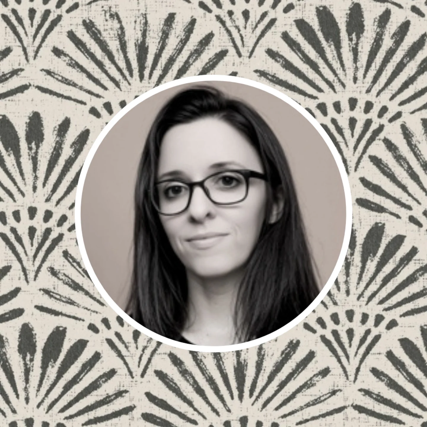 Headshot of Spoonflower artist Roberta  in front of one of her designs.