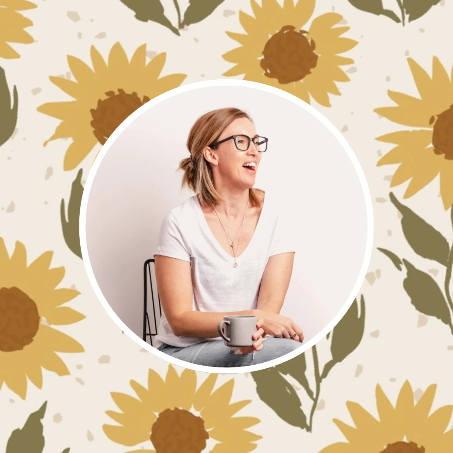 Erin Kendal in front of her vintage inspired sunflowers design.