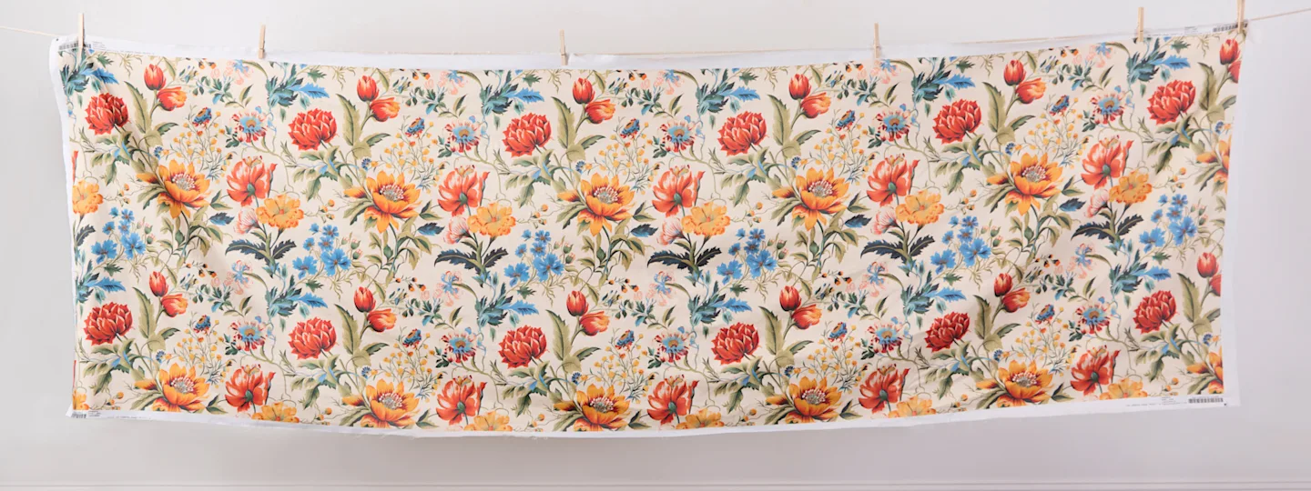 Extra wide cotton fabric hanging on a clothesline.